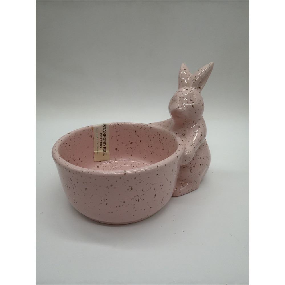 Stanford Hill Pottery Pink Speckled Bunny Snack Bowl Easter Rabbit New
